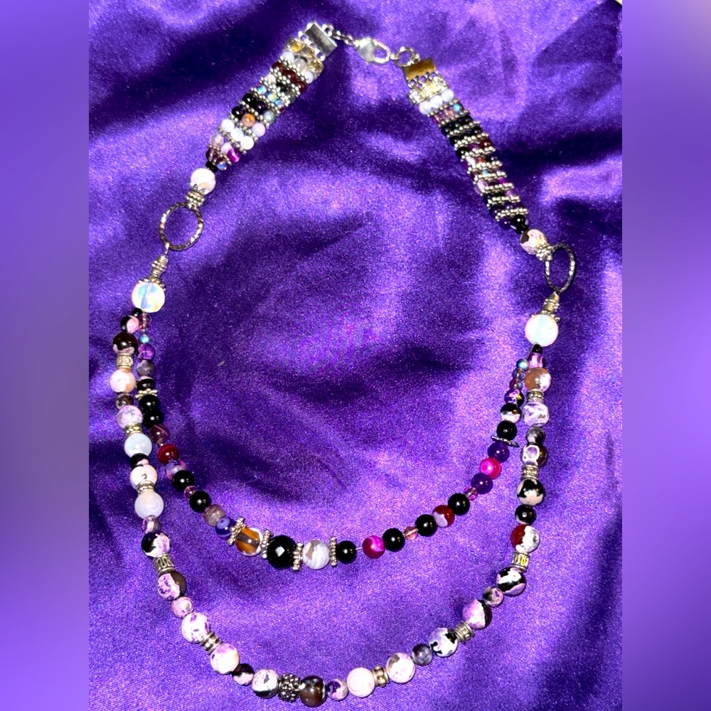 Handmade agate and moonstone necklace